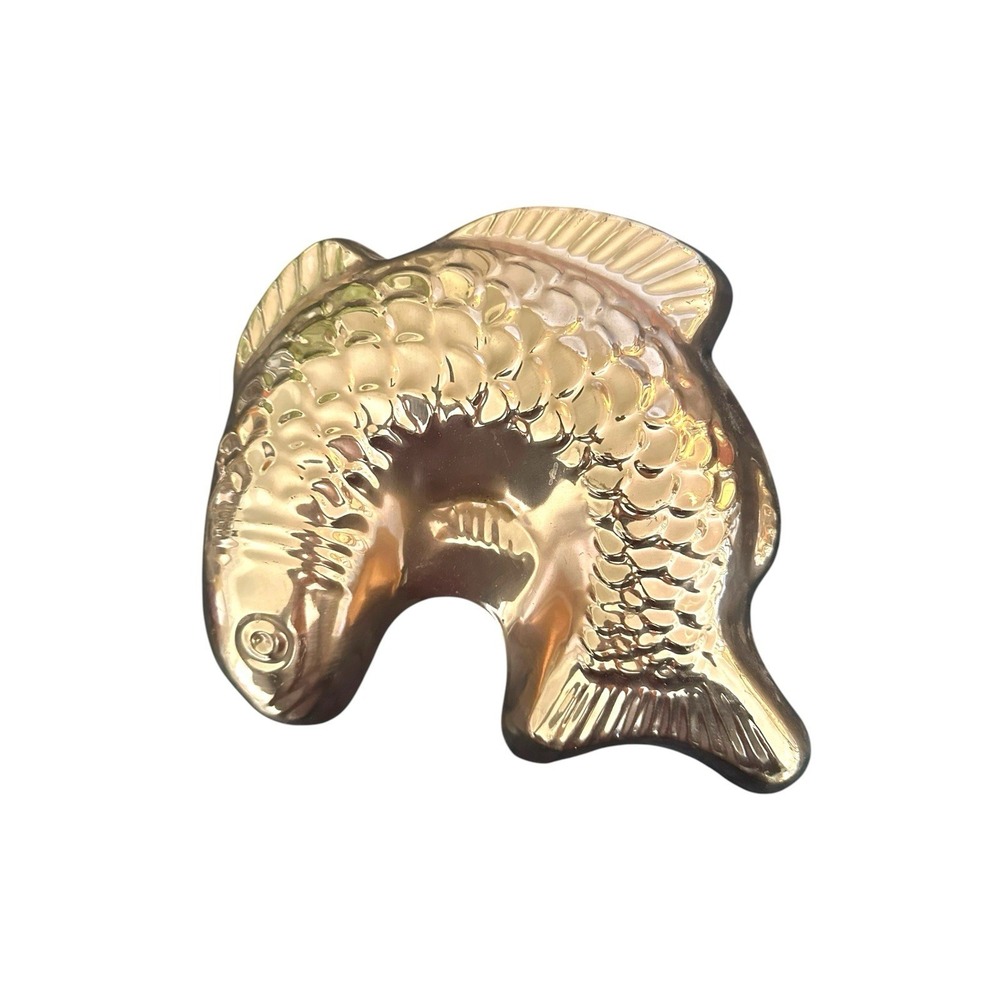 Vintage Fish Cake Jello Mold Copper Plated Tin Wall Hanging Decor Made in Korea